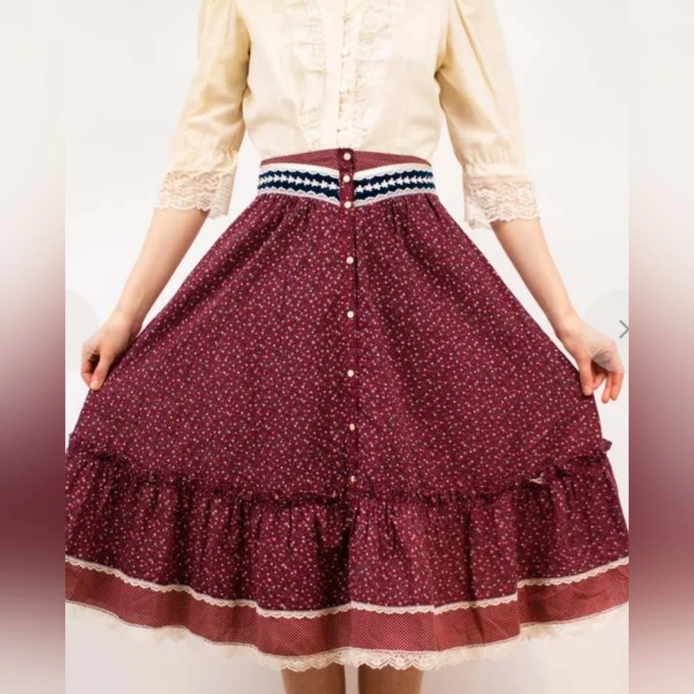Gunnies By Jessica 70s Burgundy Prairie Western Skirt Size:5 - Picture 5 of 7